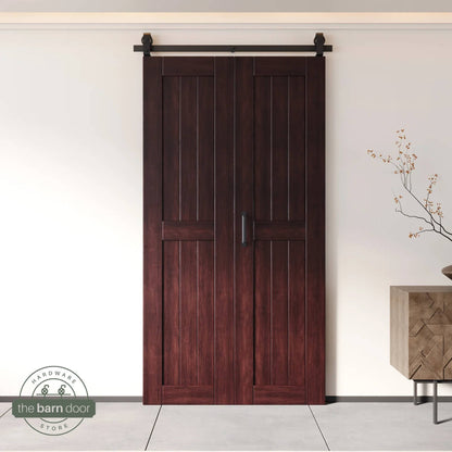 2-Door Bifold Barn Door Kit - Black Hardware with Folding Panels for Space-Saving Closets