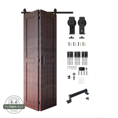 2-Door Bifold Barn Door Kit - Black Hardware with Folding Panels for Space-Saving Closets