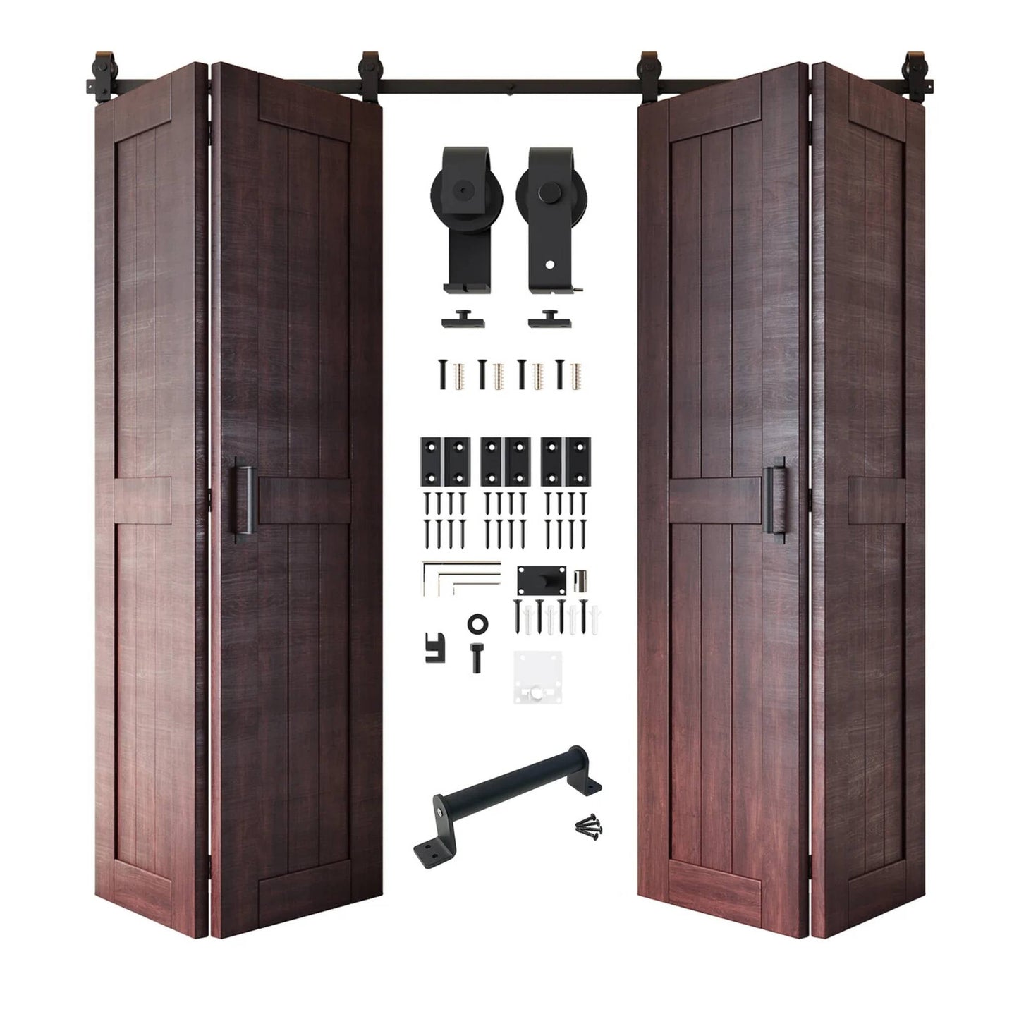 Biparting Bifold Barn Door Kit - 4 Doors with Black Hardware for Large Closet Openings