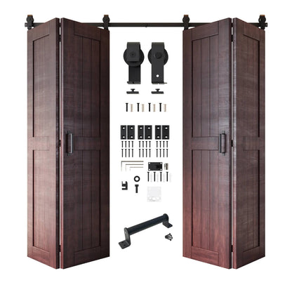 Biparting Bifold Barn Door Kit - 4 Doors with Black Hardware for Large Closet Openings