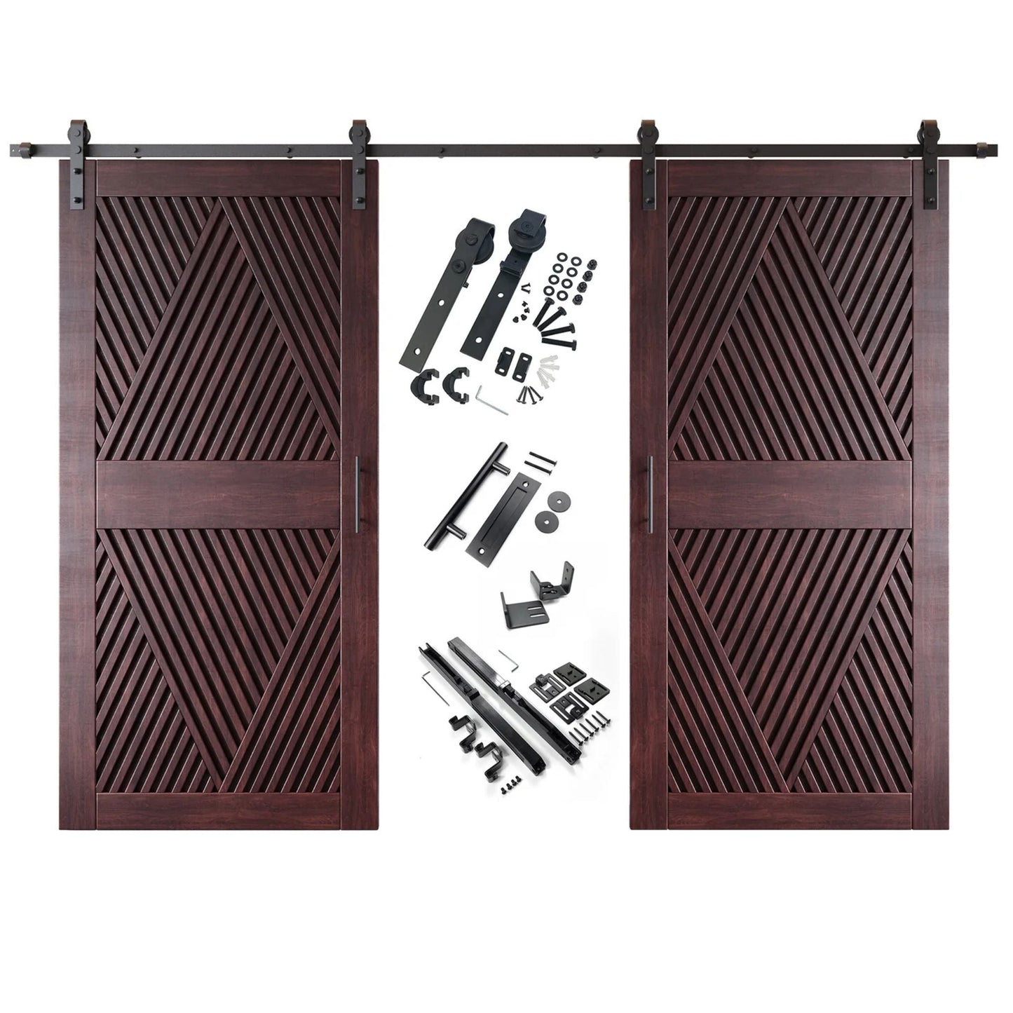 Double Barn Door Kit - Diamond Pattern with Matte Black Hardware & 8 Color Finishes