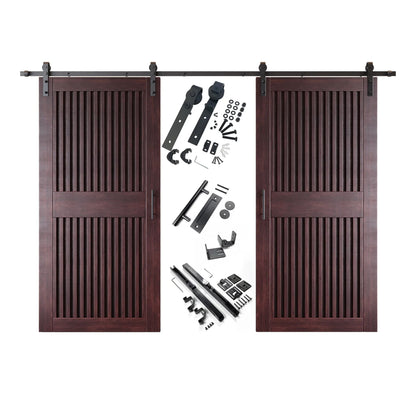 Double Barn Door Kit - Vertical Slat Design with Black Hardware & Custom Finishes