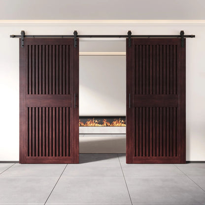 Double Barn Door Kit - Vertical Slat Design with Black Hardware & Custom Finishes