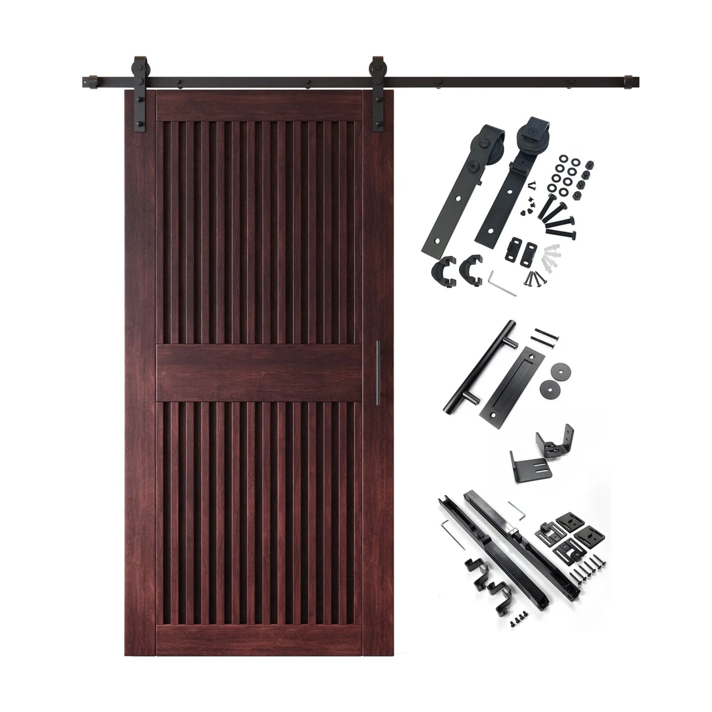 Vertical Slat Barn Door Kit - Black Hardware with DIY Unassembled System & Custom Finishes