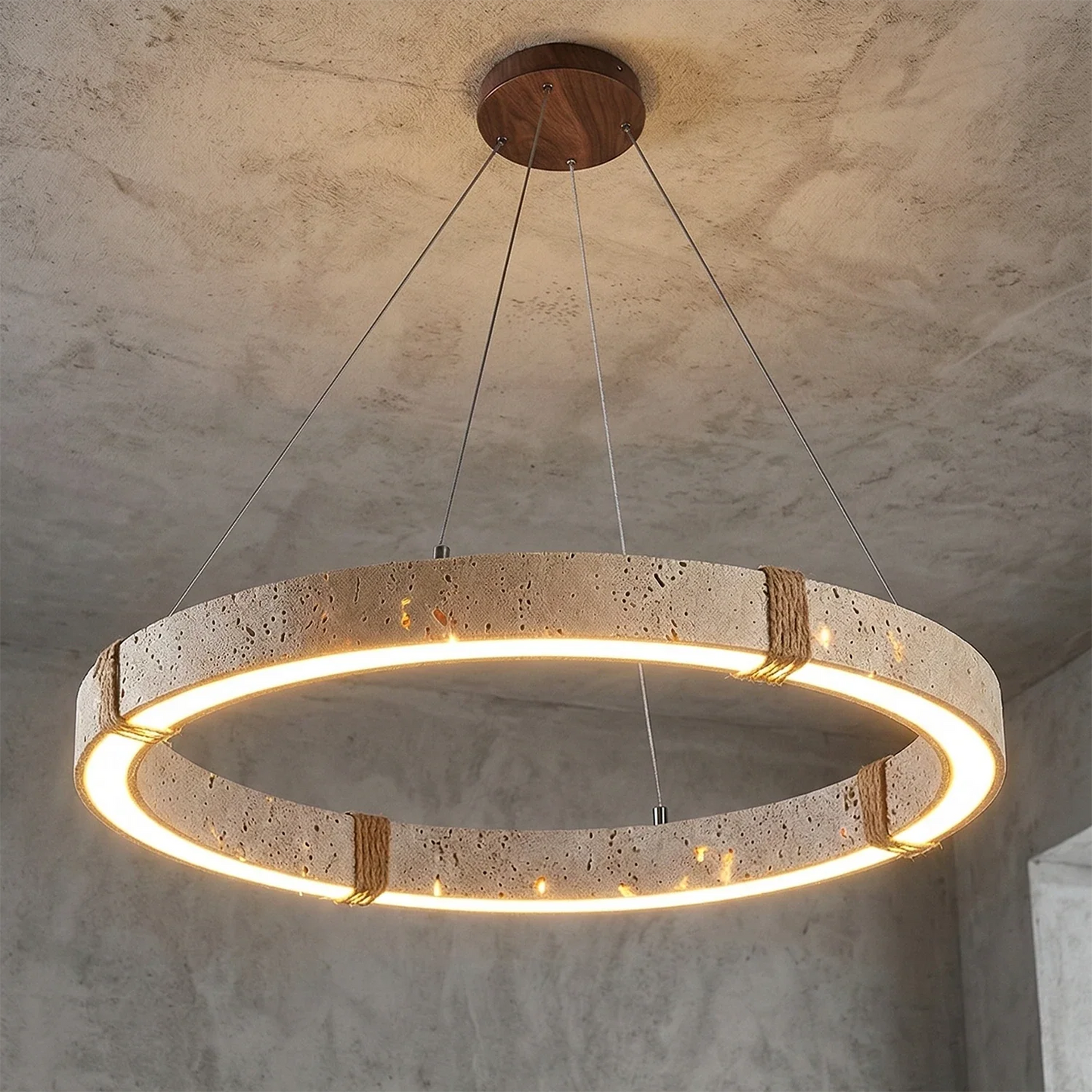 Ringor Minimalist Round Travertine Chandelier