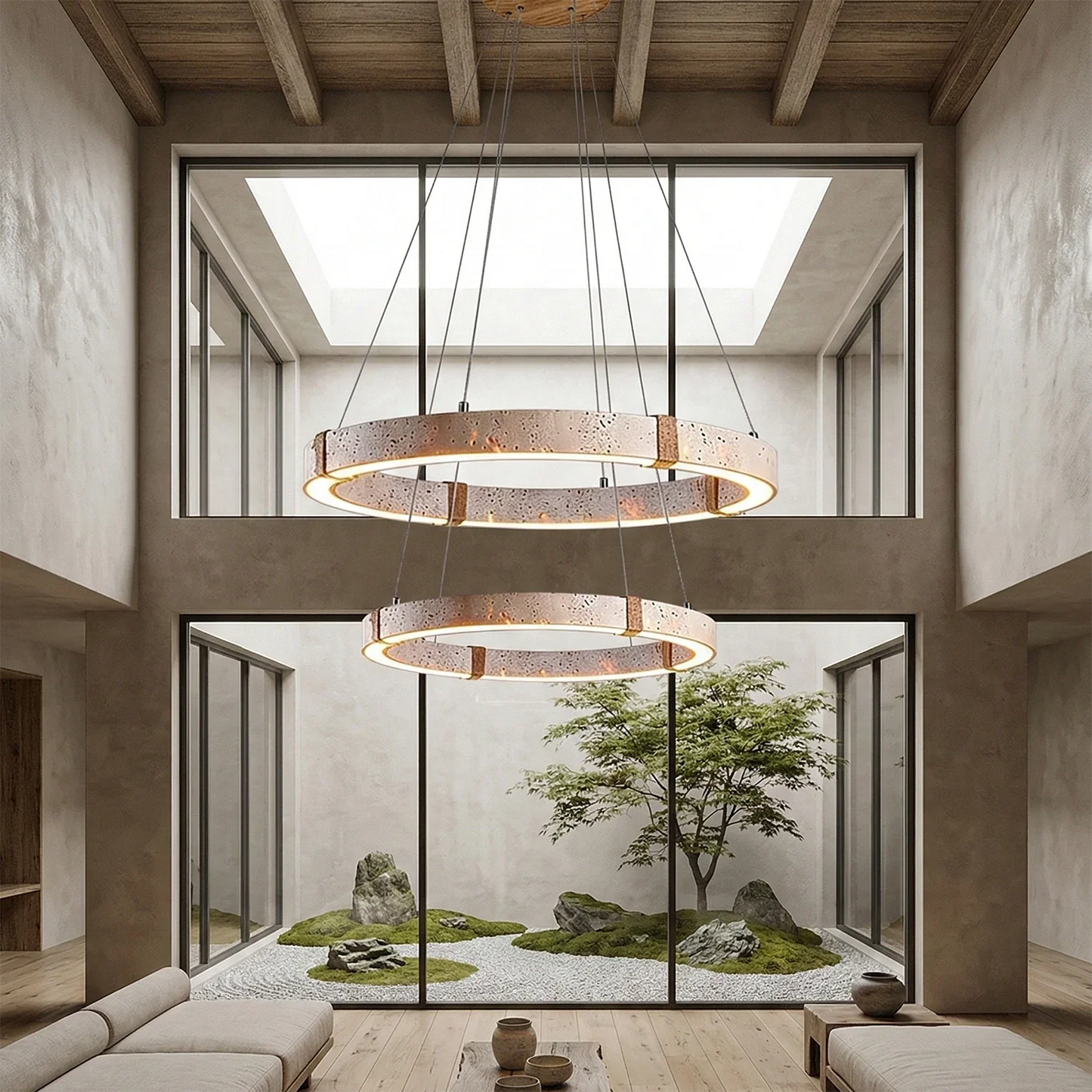 Ringor Minimalist Round Travertine Chandelier