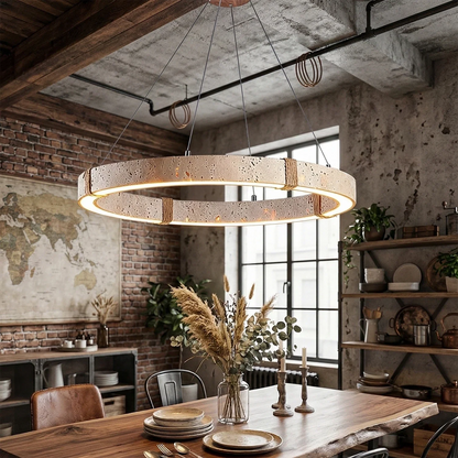 Ringor Minimalist Round Travertine Chandelier