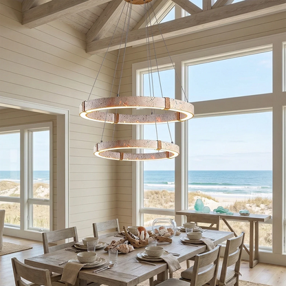 Ringor Minimalist Round Travertine Chandelier