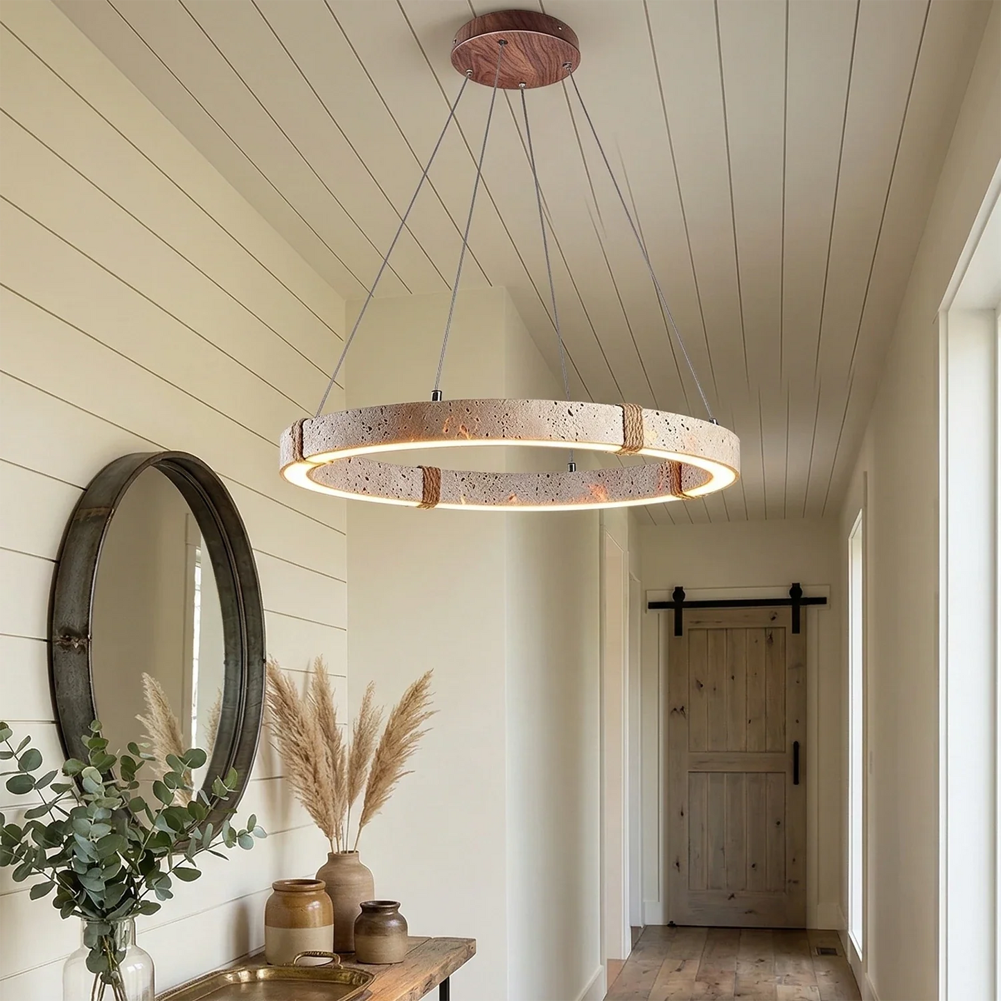 Ringor Minimalist Round Travertine Chandelier
