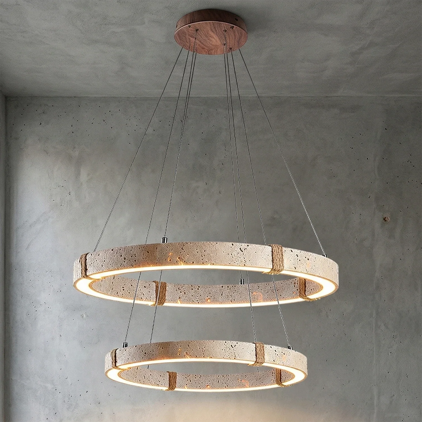 Ringor Minimalist Round Travertine Chandelier