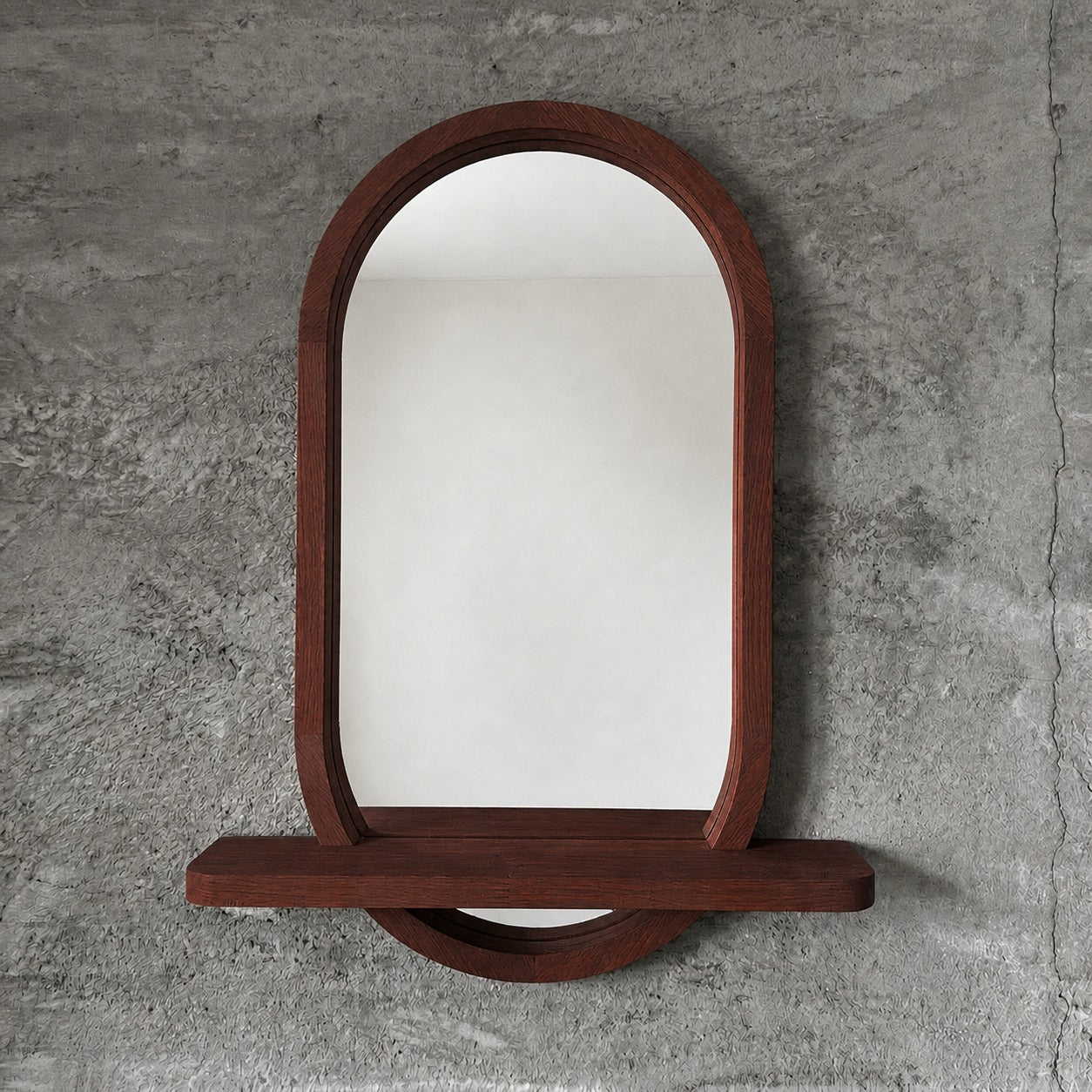 Capsule Wood Wall Mirror with Shelf, Modern Entryway and Vanity Mirror