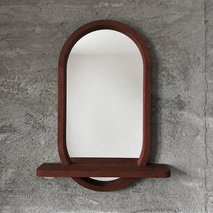 Capsule Wood Wall Mirror with Shelf, Modern Entryway and Vanity Mirror