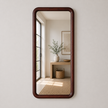Rounded Rectangle Wall Mirror, Wood Framed Mirror, Solid Beech Wood Bathroom Vanity Mirror