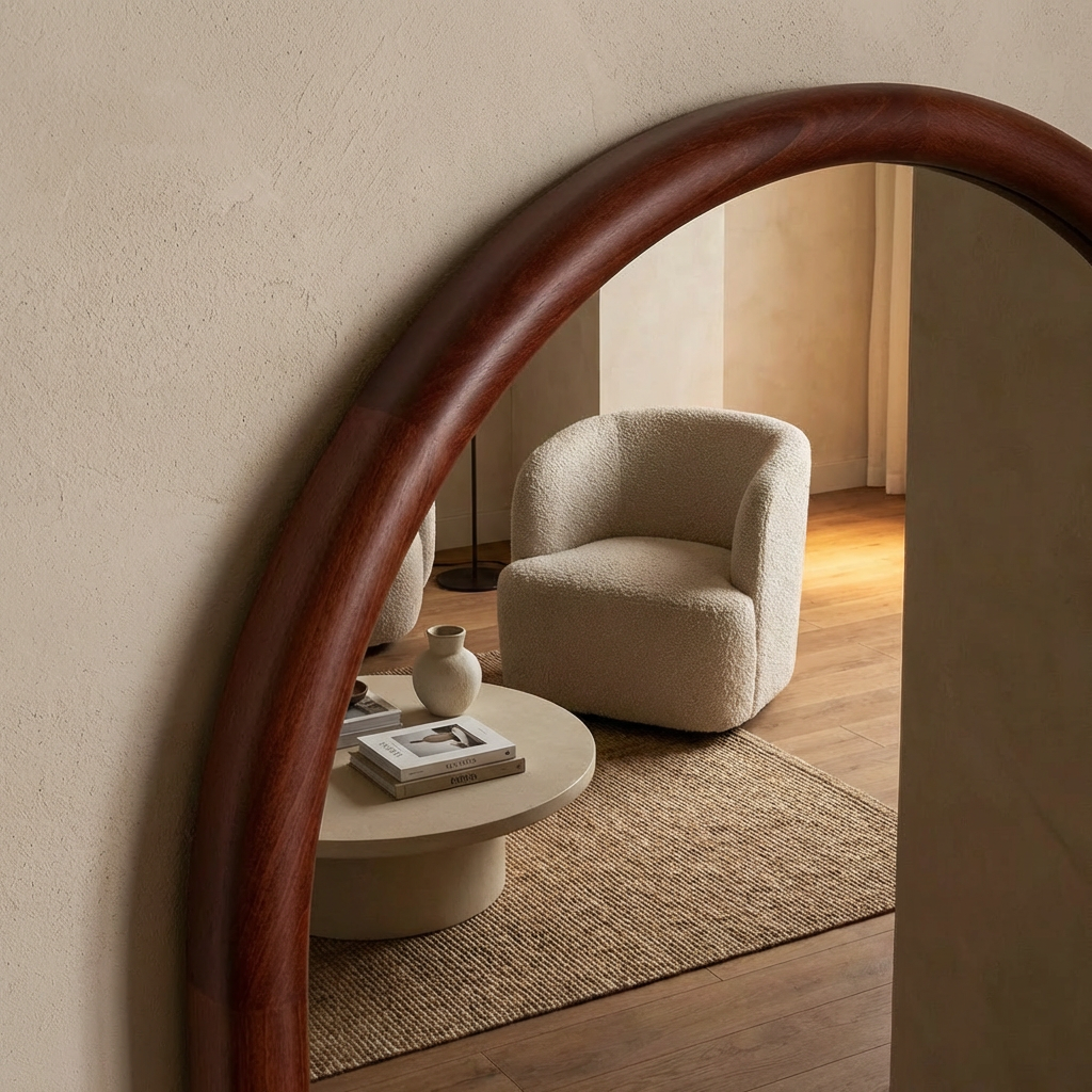 Arched Full Length Mirror – Natural Beech Wood Frame, Modern Elegance Home Decor