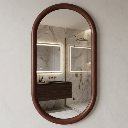 Capsule Beech Wood Frame Mirror | Full Length Oval Bathroom & Entryway Decor