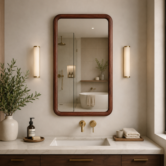 Rounded Rectangle Wall Mirror, Wood Framed Mirror, Solid Beech Wood Bathroom Vanity Mirror