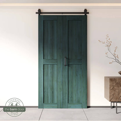 2-Door Bifold Barn Door Kit - Black Hardware with Folding Panels for Space-Saving Closets