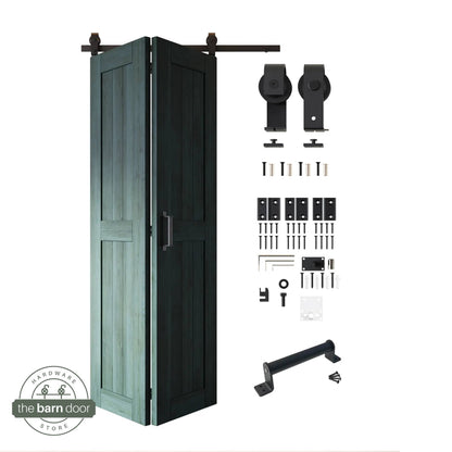 2-Door Bifold Barn Door Kit - Black Hardware with Folding Panels for Space-Saving Closets