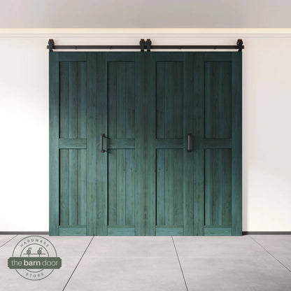 Biparting Bifold Barn Door Kit - 4 Doors with Black Hardware for Large Closet Openings