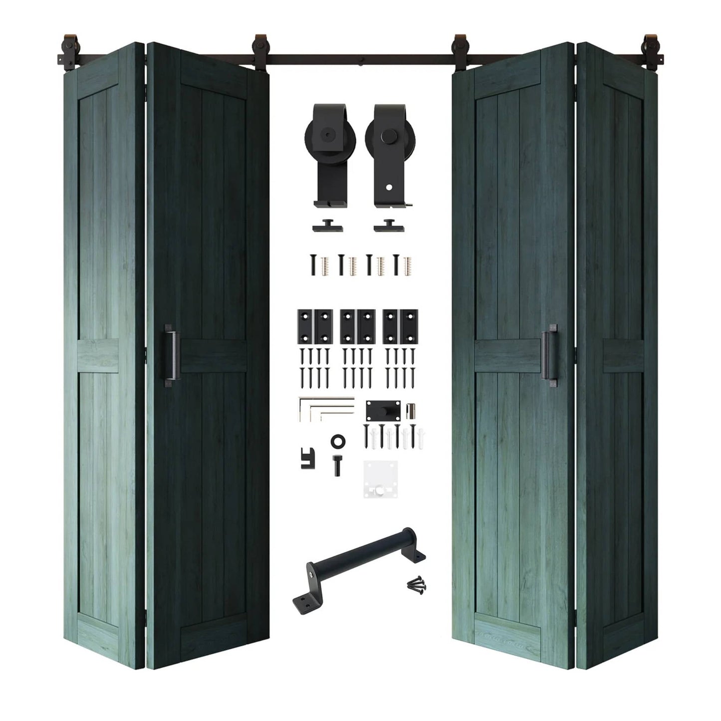Biparting Bifold Barn Door Kit - 4 Doors with Black Hardware for Large Closet Openings