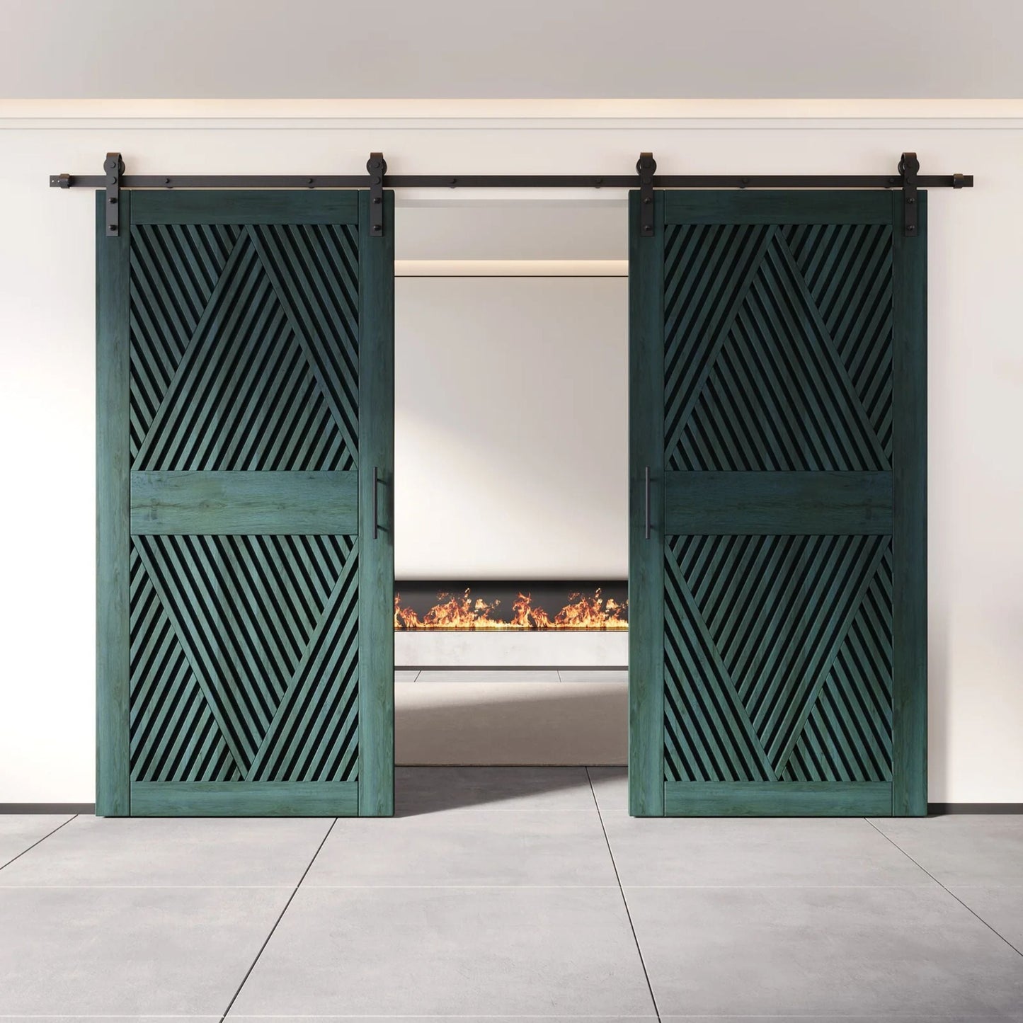 Double Barn Door Kit - Diamond Pattern with Matte Black Hardware & 8 Color Finishes