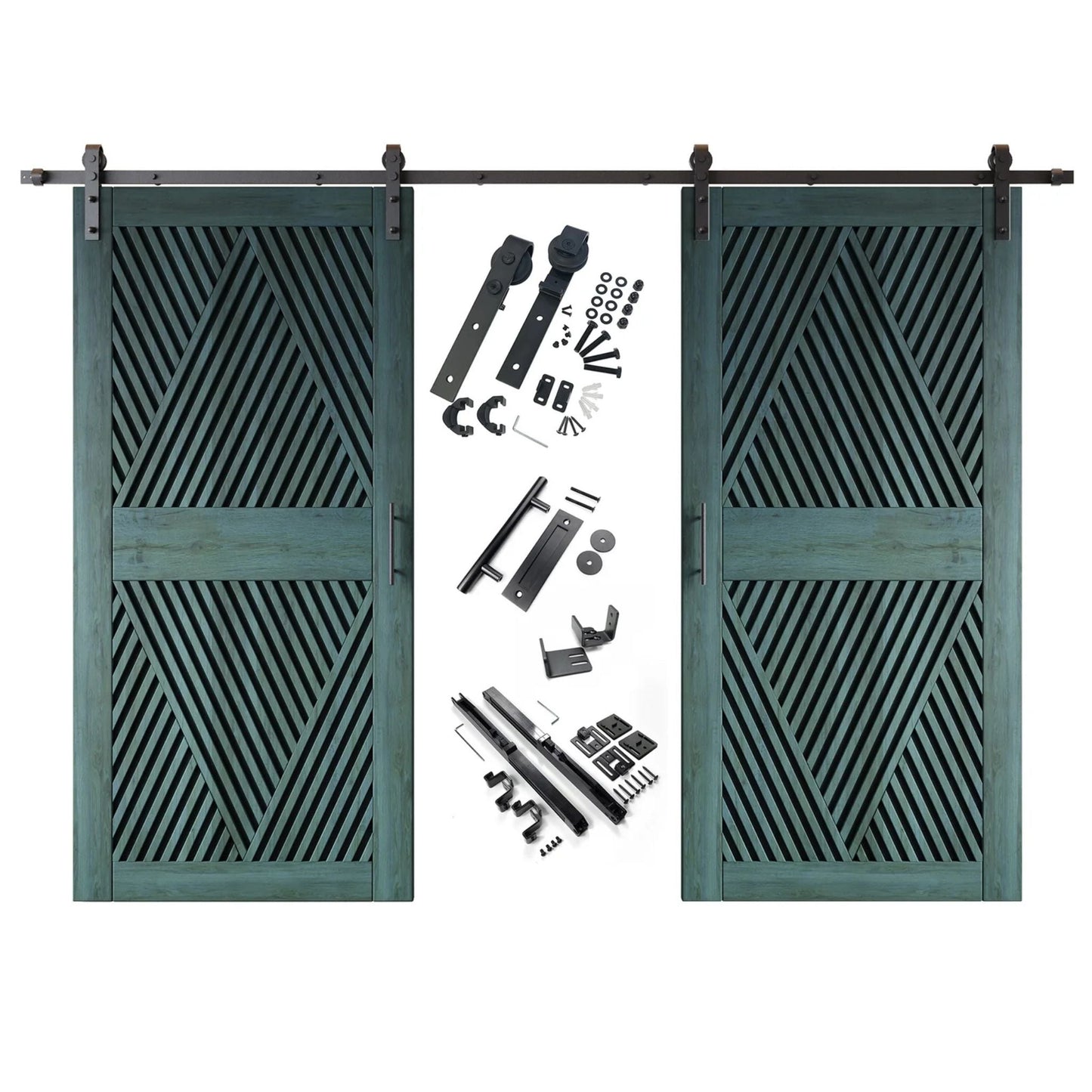 Double Barn Door Kit - Diamond Pattern with Matte Black Hardware & 8 Color Finishes