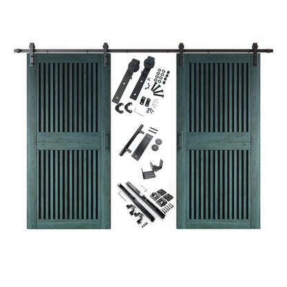 Double Barn Door Kit - Vertical Slat Design with Black Hardware & Custom Finishes