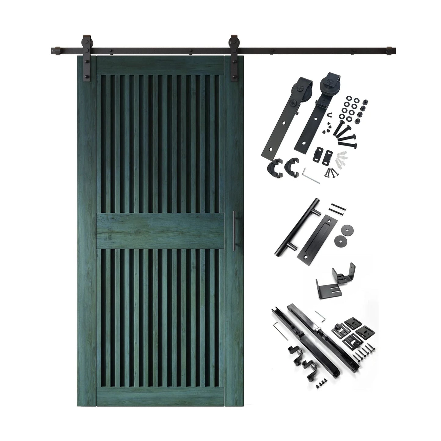 Vertical Slat Barn Door Kit - Black Hardware with DIY Unassembled System & Custom Finishes