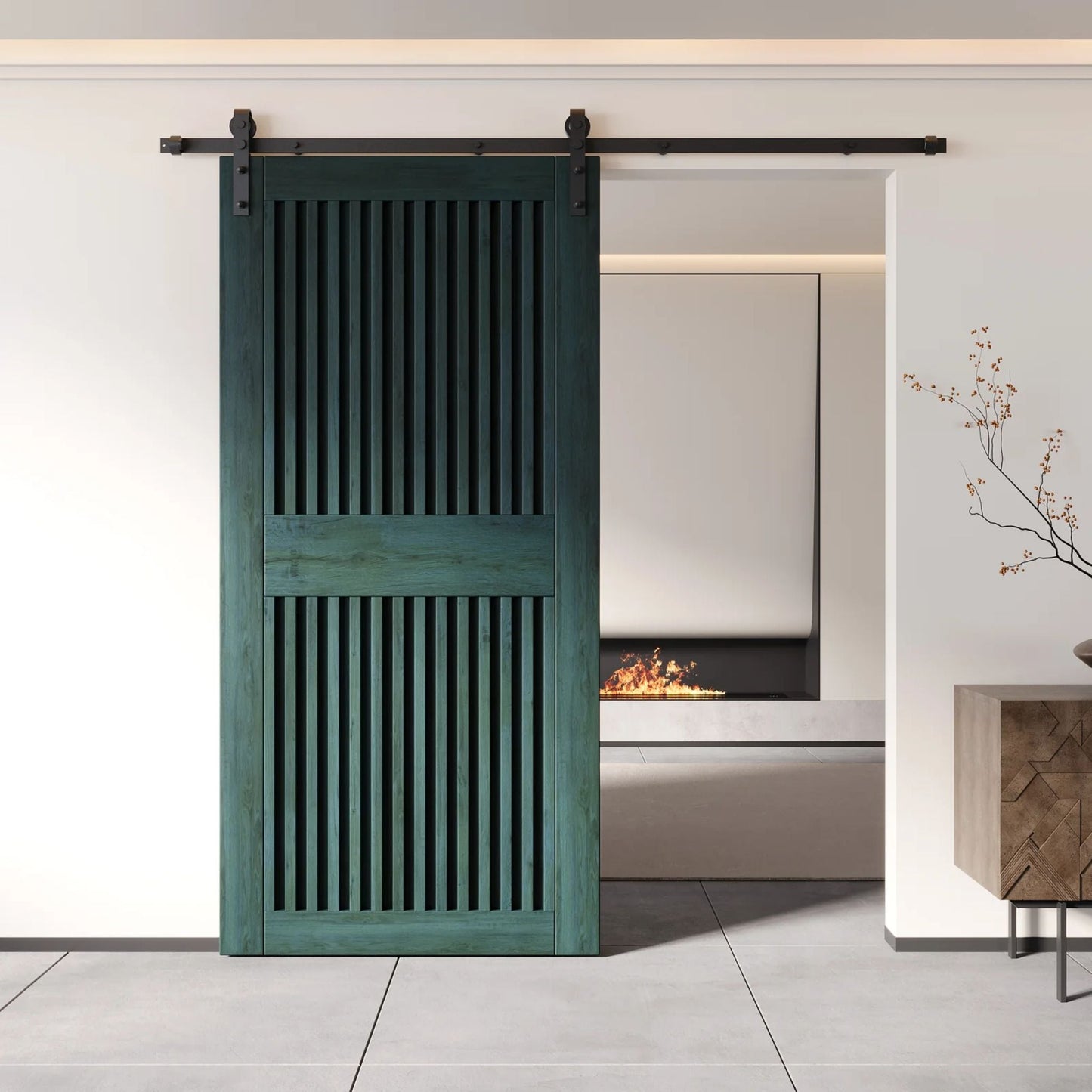 Vertical Slat Barn Door Kit - Black Hardware with DIY Unassembled System & Custom Finishes