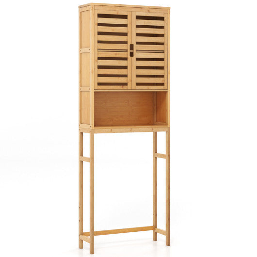 Bamboo Over The Toilet Storage Cabinet | Adjustable Shelf & Louvered Doors – Natural