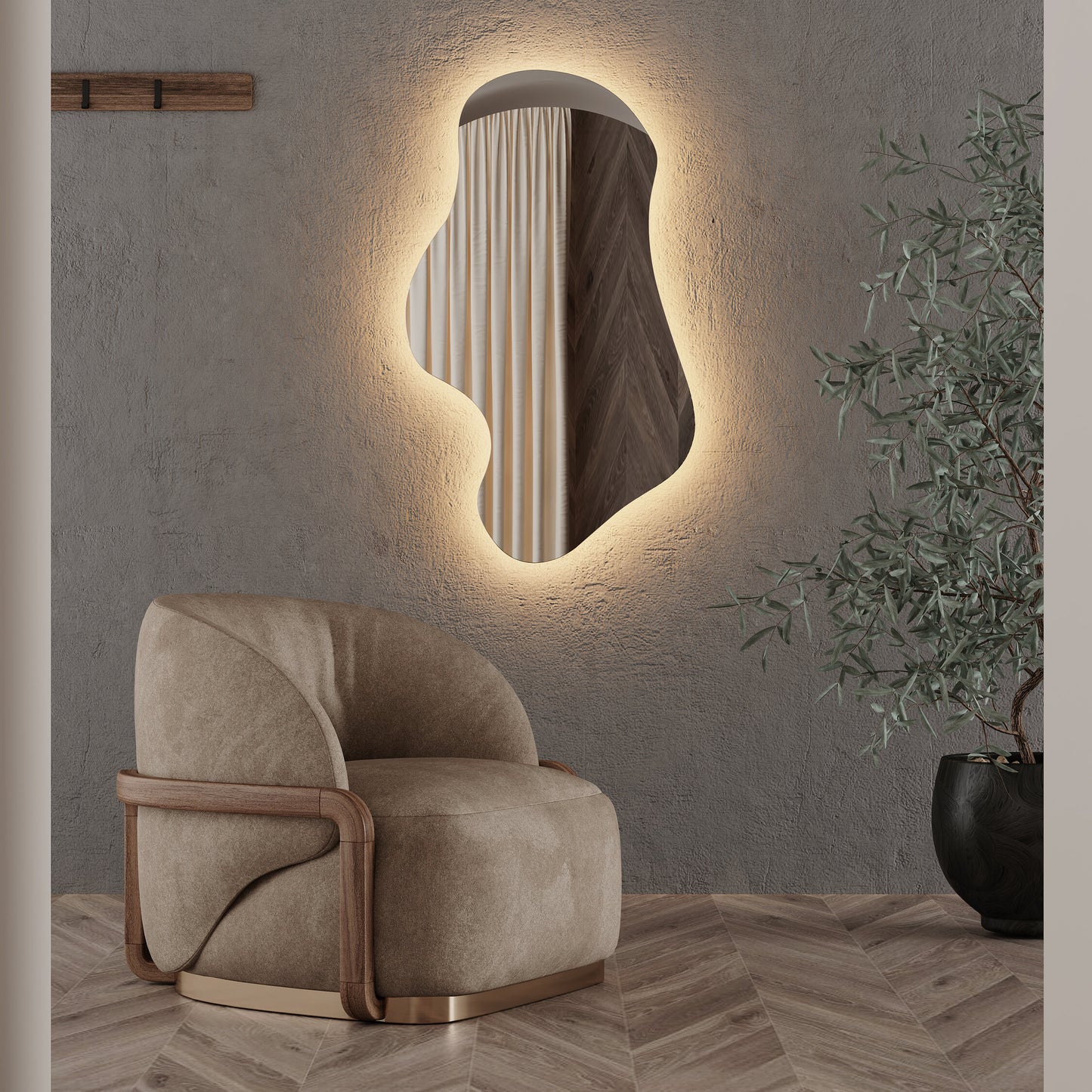 LED Bathroom Mirror Asymmetrical Shape – Modern Organic Backlit Wall Mirror with Warm & Cool Light