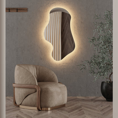 LED Bathroom Mirror Asymmetrical Shape – Modern Organic Backlit Wall Mirror with Warm & Cool Light