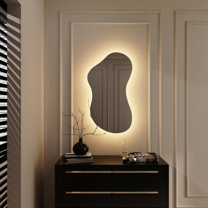 LED Bathroom Mirror Asymmetrical Shape – Modern Backlit Vanity Wall Mirror