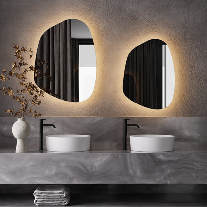 LED Bathroom Mirror Asymmetrical Design – Modern Organic Backlit Wall Mirror