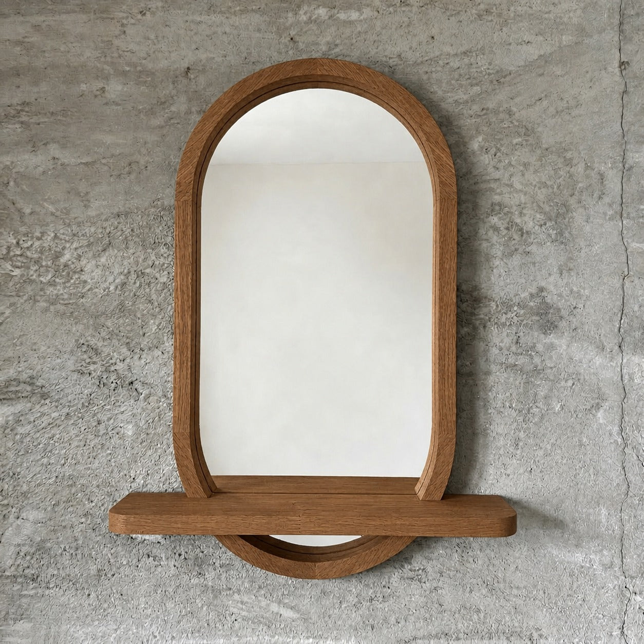 Capsule Wood Wall Mirror with Shelf, Modern Entryway and Vanity Mirror