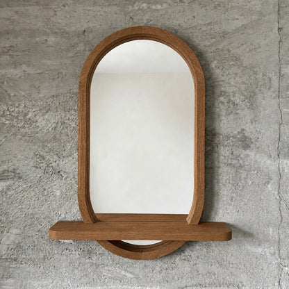 Capsule Wood Wall Mirror with Shelf, Modern Entryway and Vanity Mirror