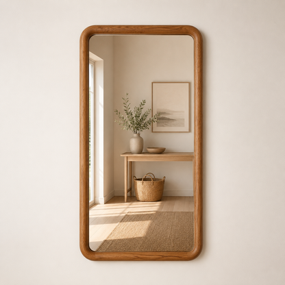 Rounded Rectangle Wall Mirror, Wood Framed Mirror, Solid Beech Wood Bathroom Vanity Mirror