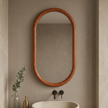 Capsule Beech Wood Frame Mirror | Full Length Oval Bathroom & Entryway Decor