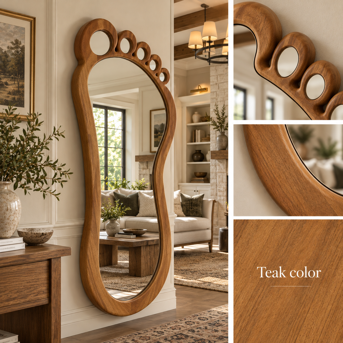 Footprint Wall Mirror, Solid Linden Wood Frame, Full Length Mirror