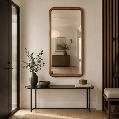 Rounded Rectangle Wall Mirror, Wood Framed Mirror, Solid Beech Wood Bathroom Vanity Mirror