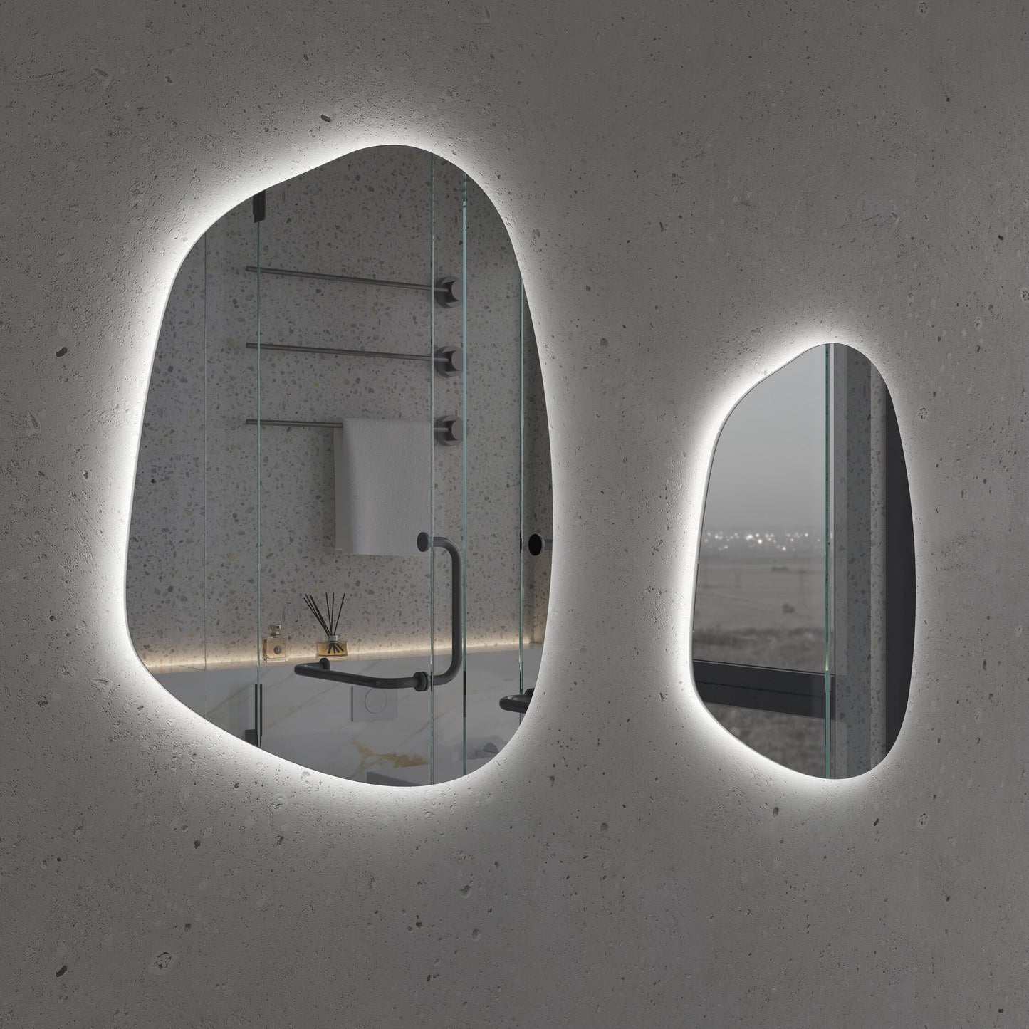 LED Bathroom Mirror Asymmetrical Design – Modern Organic Backlit Wall Mirror