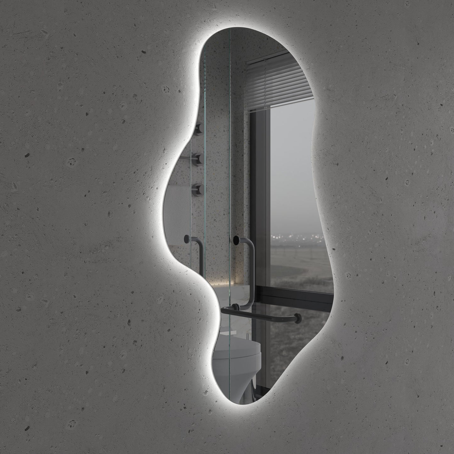 LED Bathroom Mirror Asymmetrical Shape – Modern Organic Backlit Wall Mirror with Warm & Cool Light
