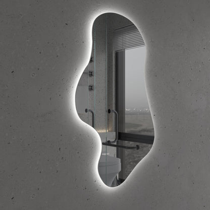 LED Bathroom Mirror Asymmetrical Shape – Modern Organic Backlit Wall Mirror with Warm & Cool Light