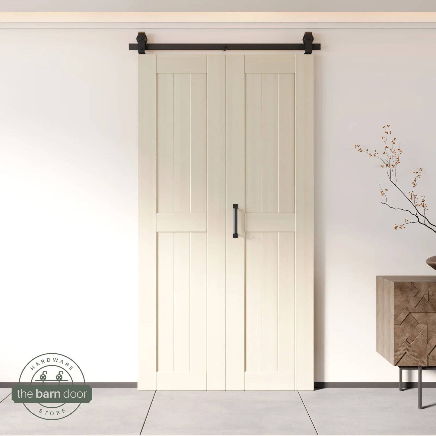 2-Door Bifold Barn Door Kit - Black Hardware with Folding Panels for Space-Saving Closets