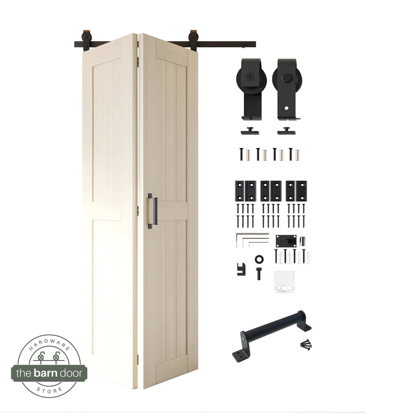 2-Door Bifold Barn Door Kit - Black Hardware with Folding Panels for Space-Saving Closets