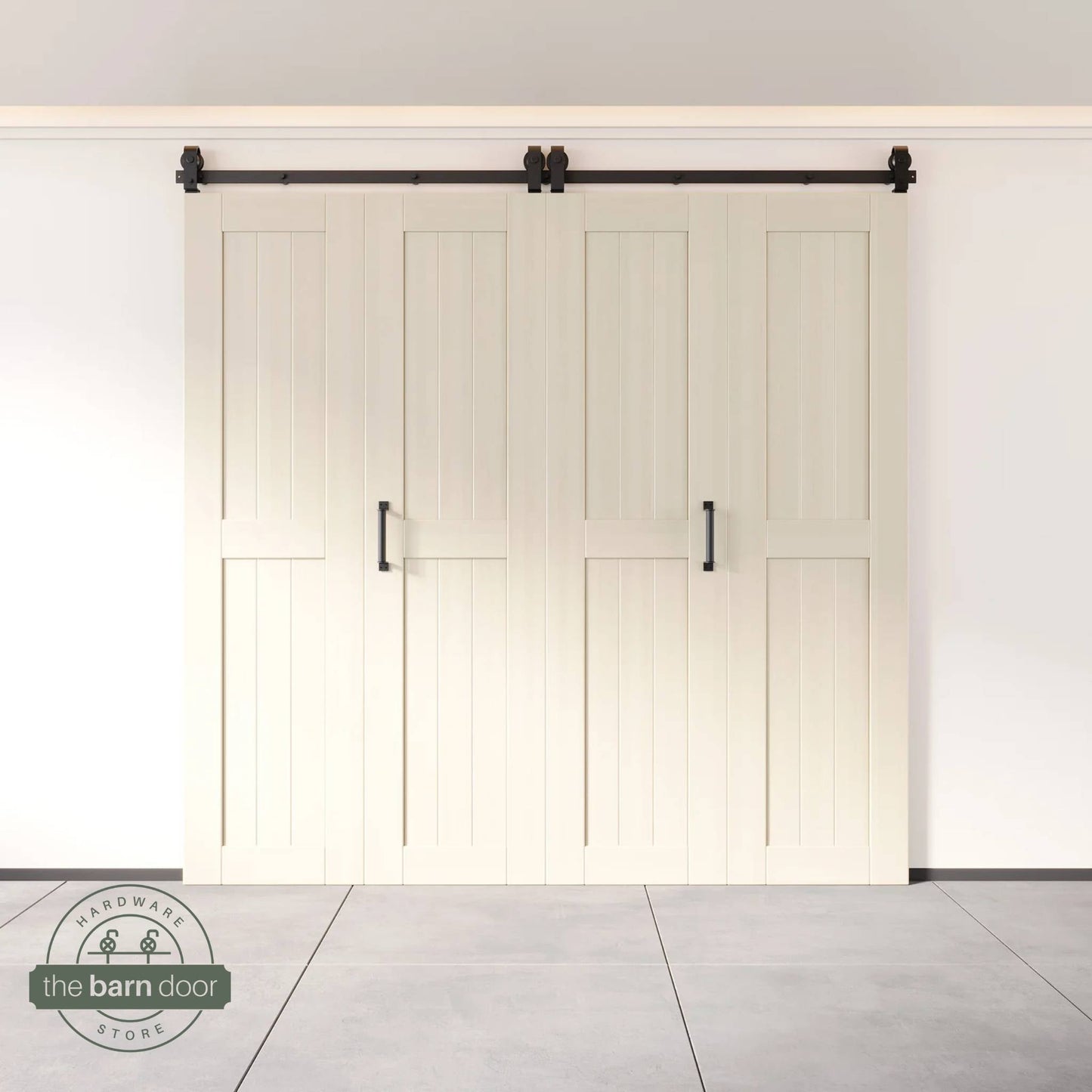 Biparting Bifold Barn Door Kit - 4 Doors with Black Hardware for Large Closet Openings