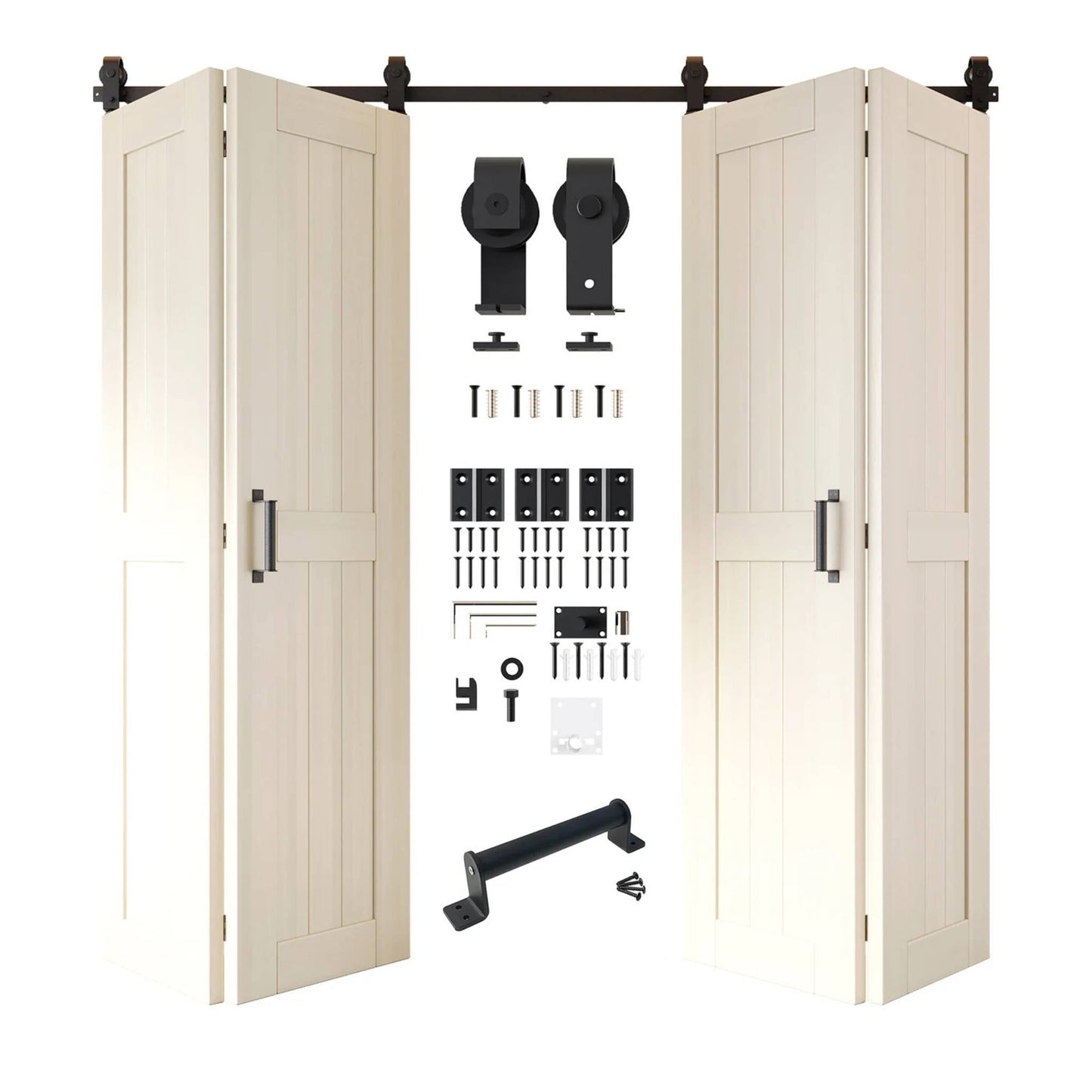 Biparting Bifold Barn Door Kit - 4 Doors with Black Hardware for Large Closet Openings