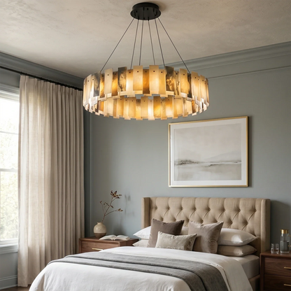 Tobacco-Hued Alabaster Chandelier