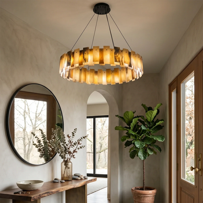 Tobacco-Hued Alabaster Chandelier