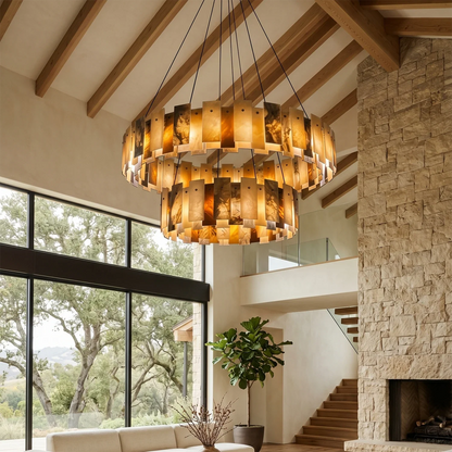 Tobacco-Hued Alabaster Chandelier